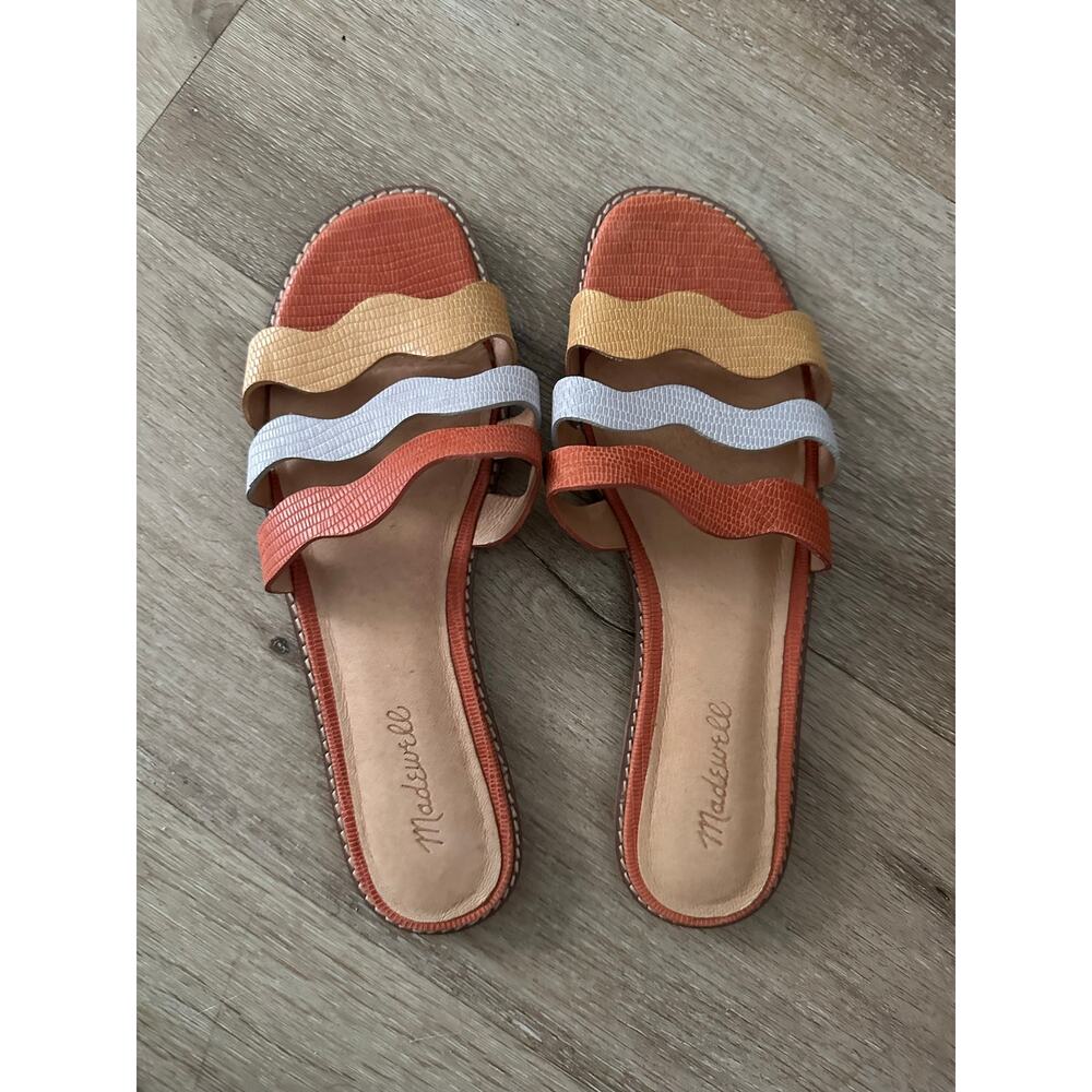 Madewell The Wave Slide Sandal in Colorblock Lizard Embossed Leather Size 9.5 - Picture 4 of 7
